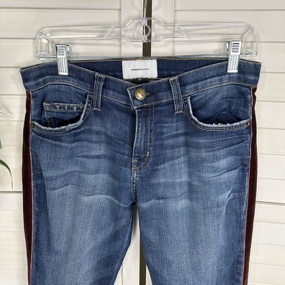 Current Elliott Abthro 27 Stiletto Mid Townie Skinny Jean Step Hem Velvet Stripe - Picture 3 of 10